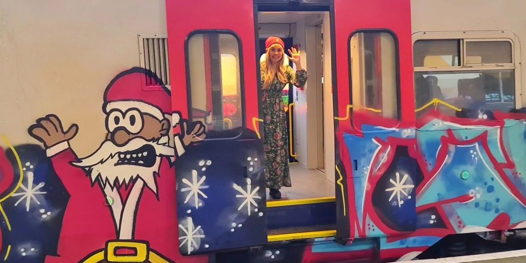 Belgian train with Santa graffiti.