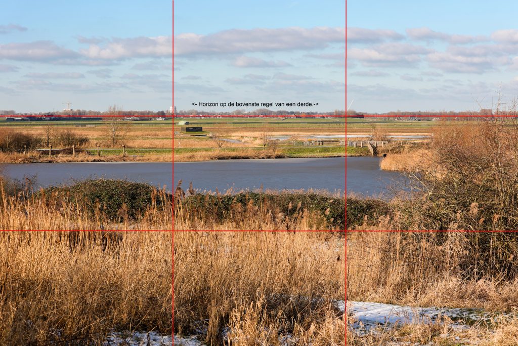 Landschapsfotografie Buytenpark Zoetermeer. Horizonplaatsing volgens de Regels van Derden.